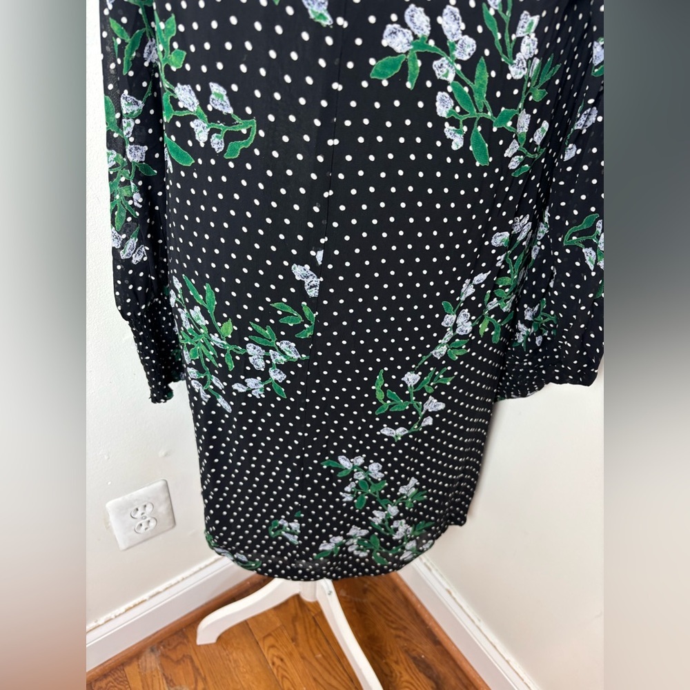 Ganni Rometty Georgette Polka Dot Floral Midi Dress Long Sleeve Black Size U.S 6 - Picture 7 of 16